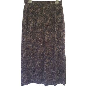 Vtg Bice Long Skirt Women's Size 12 Brown Paisley Lined Elastic Waist Modest EUC